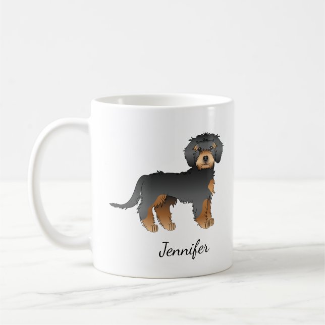 Caneca De Café Cachorro De Desenho Animado Mini Goldendoodle Pret (Esquerda)
