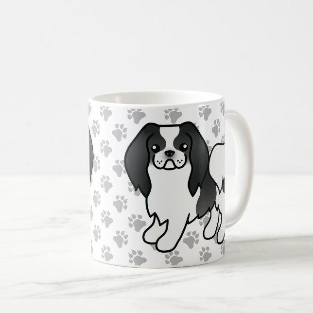 Caneca De Café Cachorro de desenho japonês preto e branco Chin &  (Frente Esquerda)
