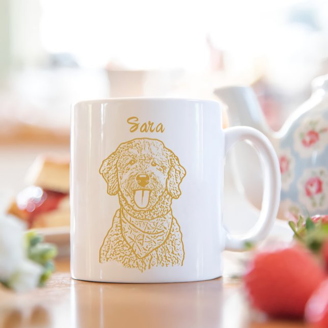 Caneca De Café Cachorro de Goldendoodle Desenho de Mão Personaliz (Criador carregado)