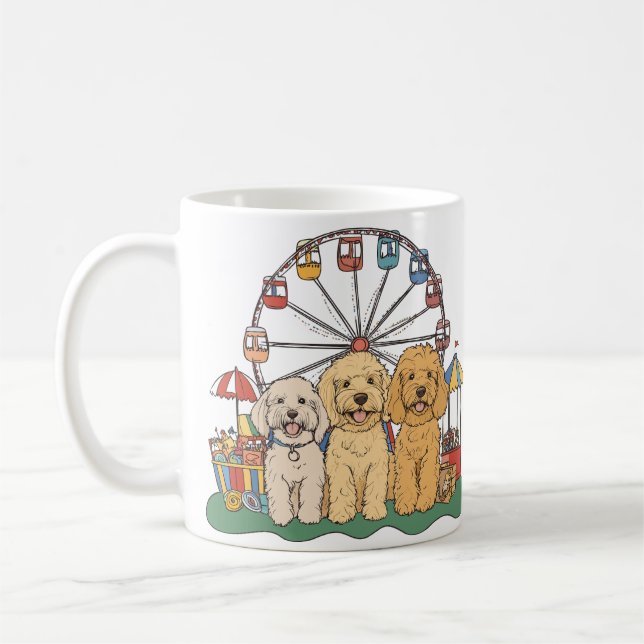 Caneca De Café Cachorro De Goldendoodle Em Carnaval (Esquerda)