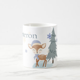 Caneca De Café Cachorro de inverno Menino Veado Nome Personalizad