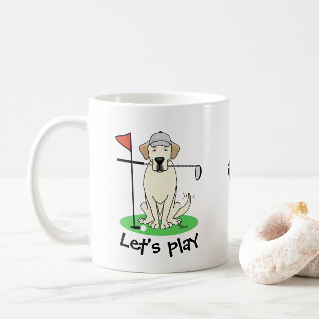 Caneca De Café Cachorro de Labrador Amarelo de Golfe Gelado (Com Donut)