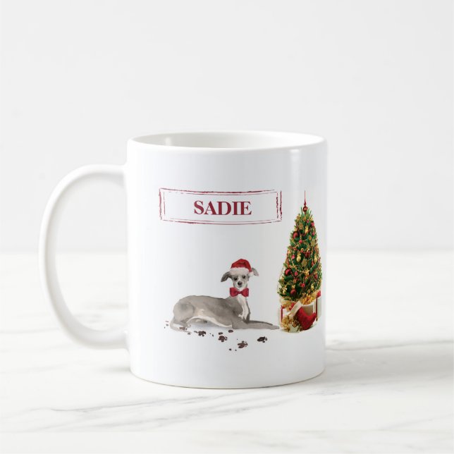 Caneca De Café Cachorro de Natal Engraçado Italiano Greyhound (Esquerda)