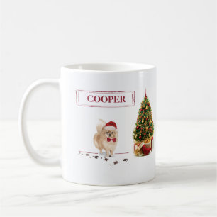 Caneca De Café Cachorro de Natal Engraçado Pomeraniano com Árvore