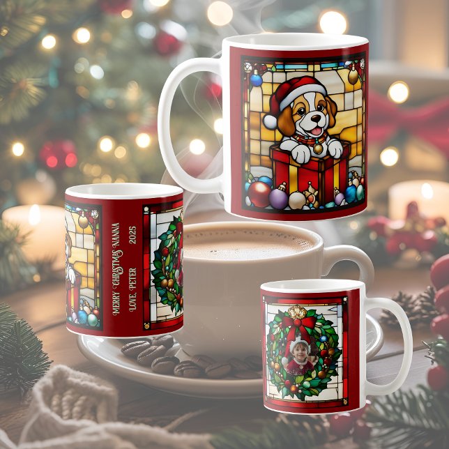 Caneca De Café Cachorro de Natal Envolto em Falso Vidro Pintado  (Criador carregado)