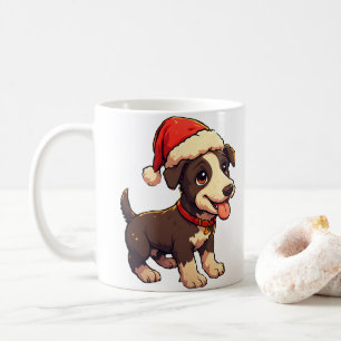 Caneca De Café Cachorro de Natal Fofo e Alegre com Chapéu de Papa