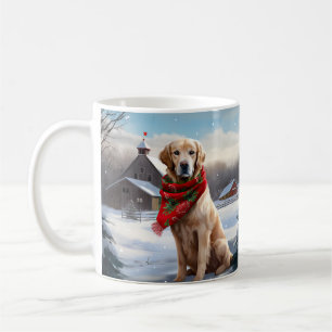 Caneca De Café Cachorro de ouro no Natal da Neve