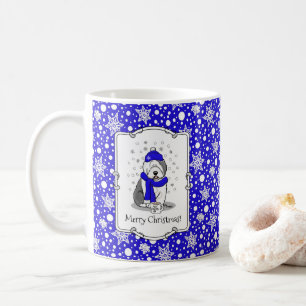 Caneca De Café Cachorro de Ovelino Inglês (Cinza 1), de cor azul-