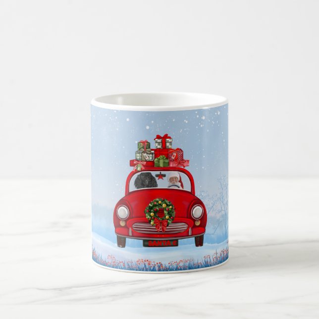 Caneca De Café Cachorro De Poodle No Carro Com Papai Noel (Centro)
