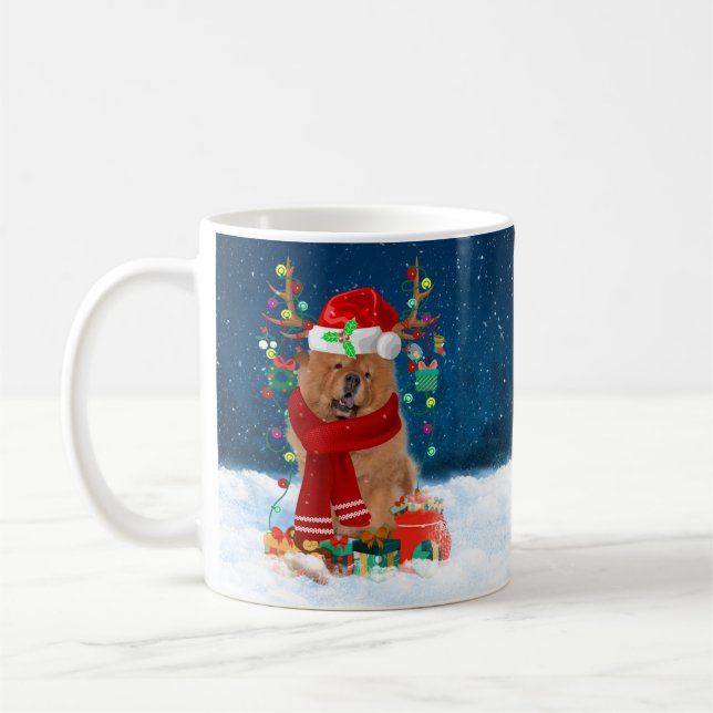 Caneca De Café Cachorro de Vaca na Neve com presentes de Natal (Esquerda)