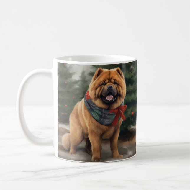 Caneca De Café Cachorro de Vaca no Natal da Neve (Esquerda)