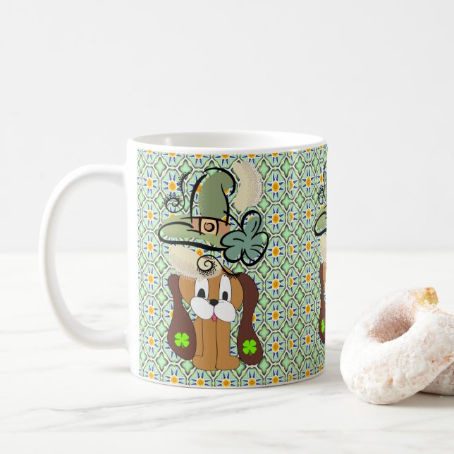 Caneca De Café Cachorro do Dia de São Patrício (Com Donut)