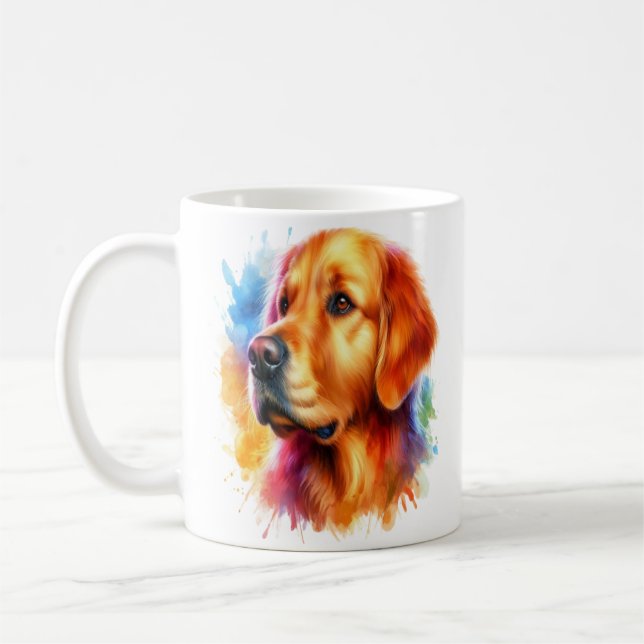 Caneca De Café Cachorro do ouro para Retriever na Aquarela (Esquerda)