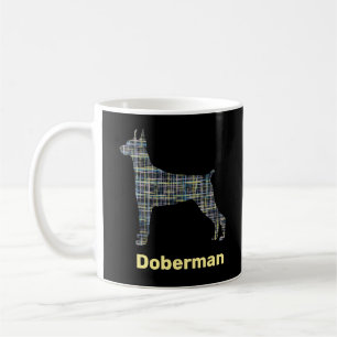 Caneca De Café Cachorro Doberman Silhute Amarelo e Preto Linhas d