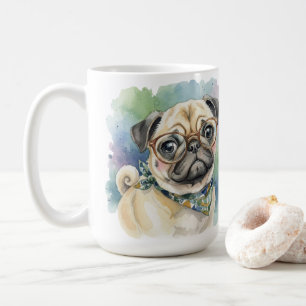 Caneca De Café Cachorro Doido de Aguarela com Óculos