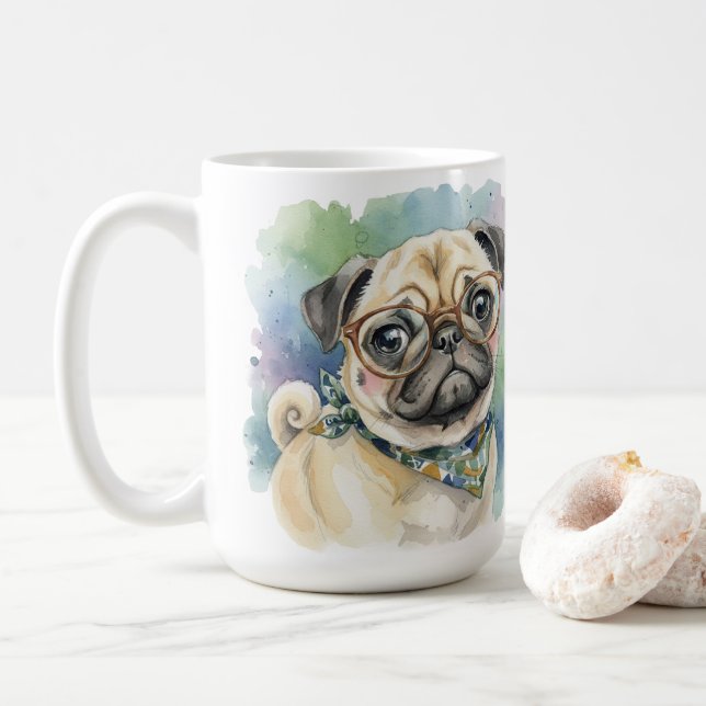 Caneca De Café Cachorro Doido de Aguarela com Óculos (Com Donut)