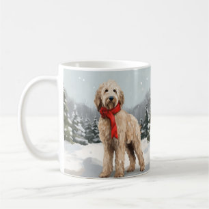 Caneca De Café Cachorro Dourado no Natal da Neve