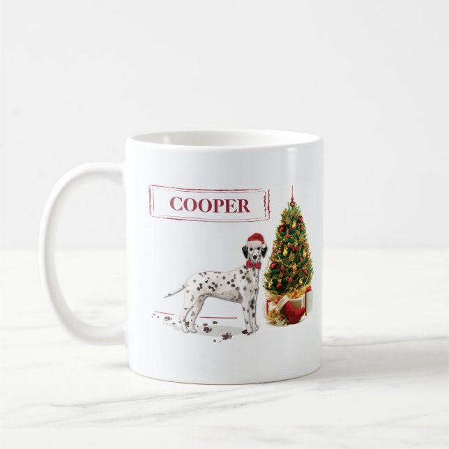 Caneca De Café Cachorro e Árvore Dalmacianos de Natal Engraçado (Esquerda)