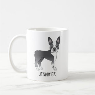 Caneca De Café Cachorro E Nome Do Cartoon Azul E Branco De Boston