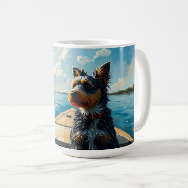 Caneca De Café Cachorro em um barco (Frente Esquerda)