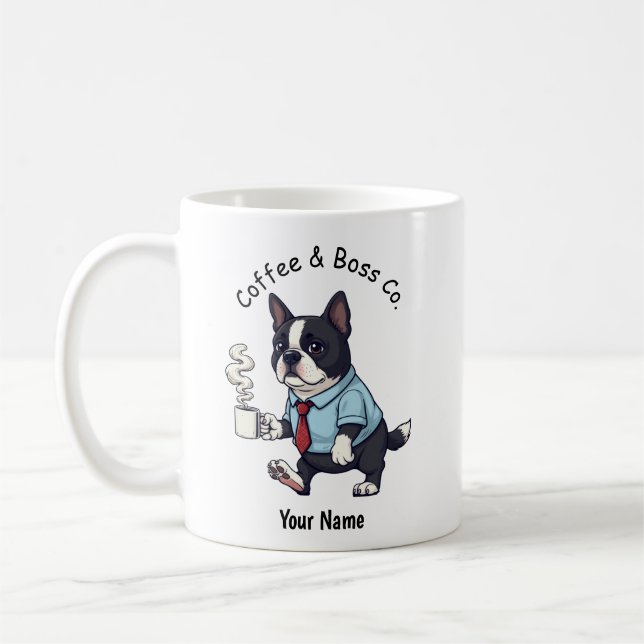 Caneca De Café Cachorro engraçado Boston Terrier terno de negócio (Esquerda)