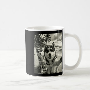 Caneca De Café Cachorro engraçado husky siberiano selfie praia