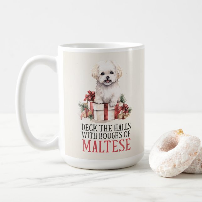 Caneca De Café Cachorro Engraçado Maldito Pun Café de Natal (Com Donut)
