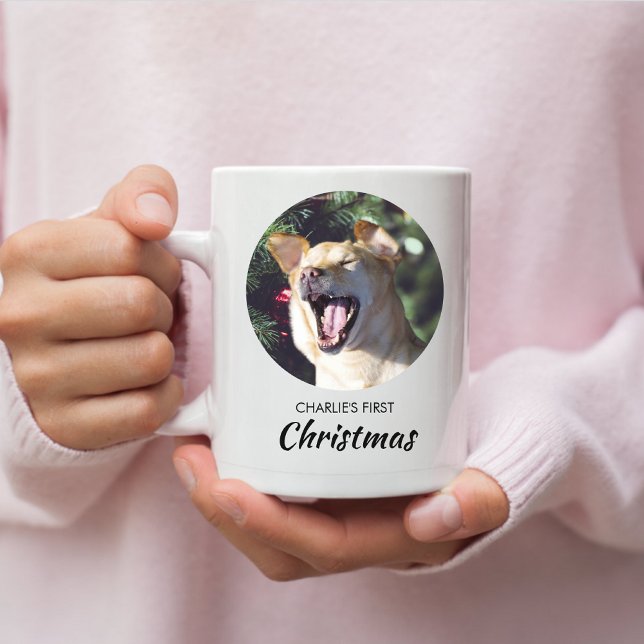 Caneca De Café Cachorro Engraçado Primeiro Natal Foto Personaliza (Criador carregado)