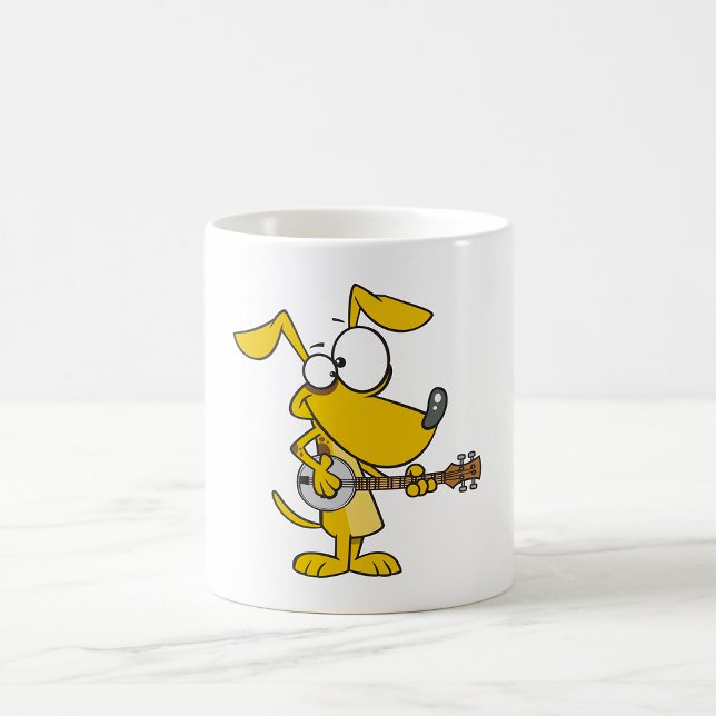 Caneca De Café Cachorro Engraçado Tocando Música Banjo (Criador carregado)