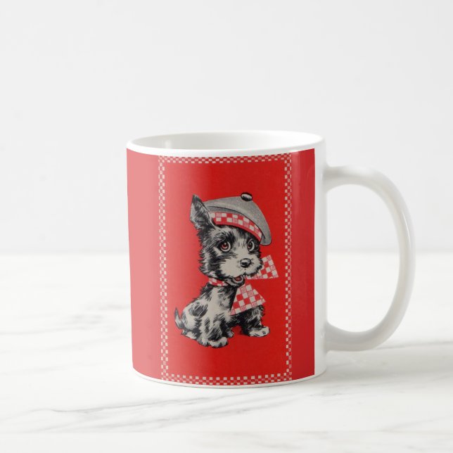 Caneca De Café Cachorro escocês de 1950 em vermelho (Direita)