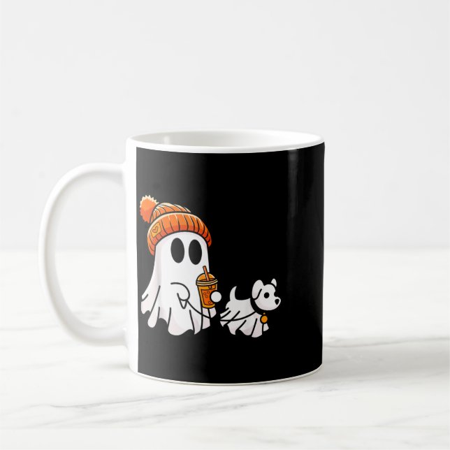 Caneca De Café Cachorro Fantasma Andando Roupa de Halloween Engra (Esquerda)