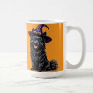 Caneca De Café Cachorro Feliz Usando um Chapéu de Bruxa