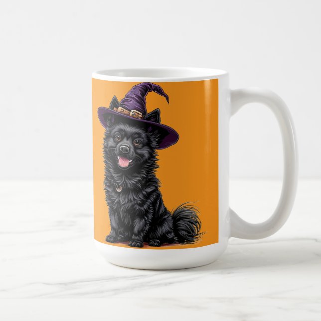 Caneca De Café Cachorro Feliz Usando um Chapéu de Bruxa (Direita)