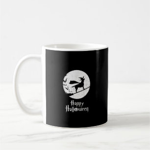 Caneca De Café Cachorro Feliz Vassoura-de-bruxa do Halloween
