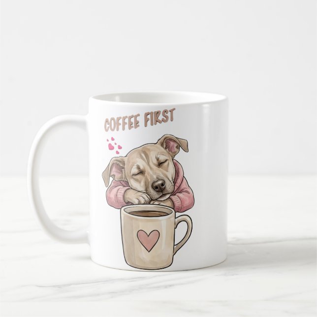 Caneca De Café Cachorro fofo dormindo pacificamente  (Esquerda)