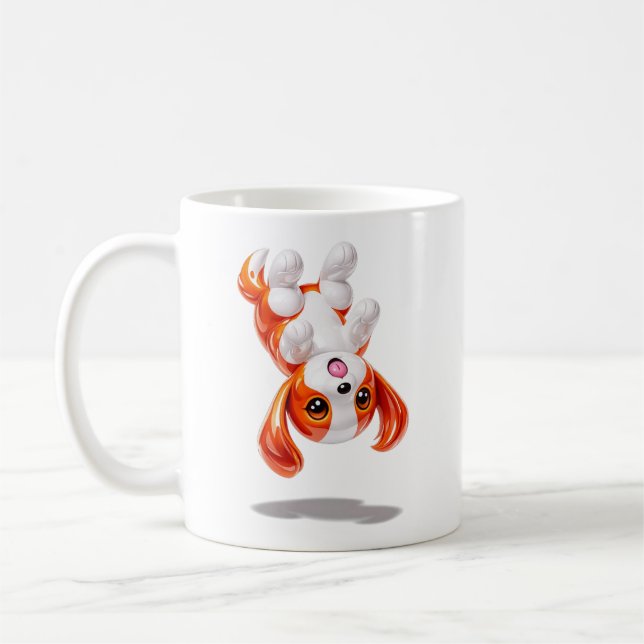 Caneca De Café Cachorro fofo levitando com a cabeça virada para b (Esquerda)