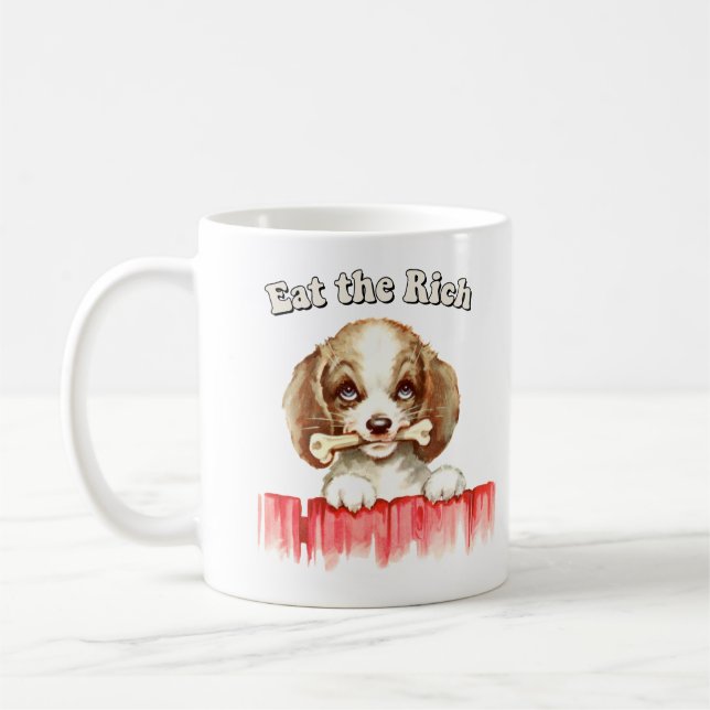 Caneca De Café Cachorro Fofo Retro - Coma os Ricos (Esquerda)