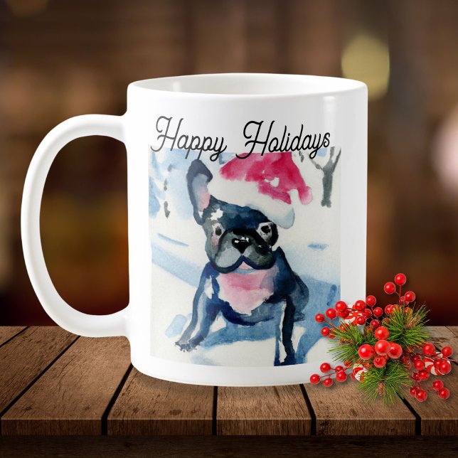 Caneca De Café Cachorro francês bonito vestindo chapéu de Natal (Criador carregado)