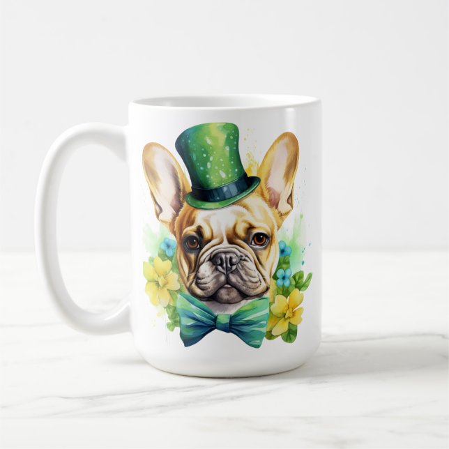 CANECA DE CAFÉ CACHORRO FRANCÊS BULLDOG CUTE IRLANDÊS VESTIDO (Esquerda)