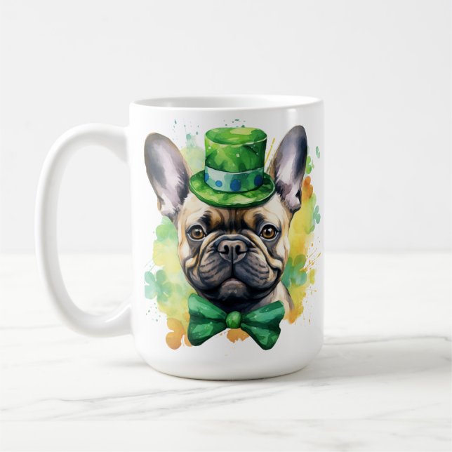 CANECA DE CAFÉ CACHORRO FRANCÊS BULLDOG CUTE IRLANDÊS VESTIDO (Esquerda)