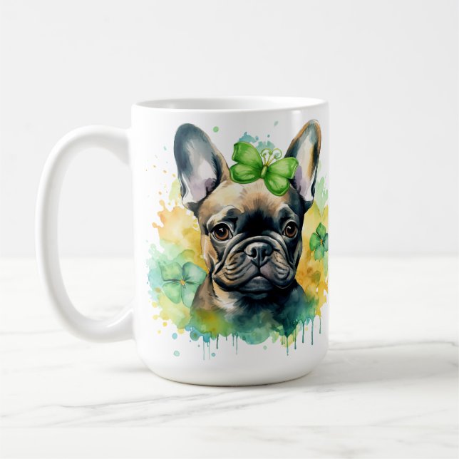 CANECA DE CAFÉ CACHORRO FRANCÊS BULLDOG CUTE IRLANDÊS VESTIDO (Esquerda)
