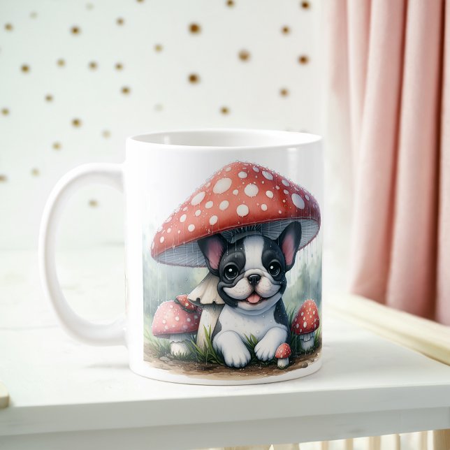Caneca De Café Cachorro Francês Cachorro Sob Cogumelo Guarda-chuv (Criador carregado)