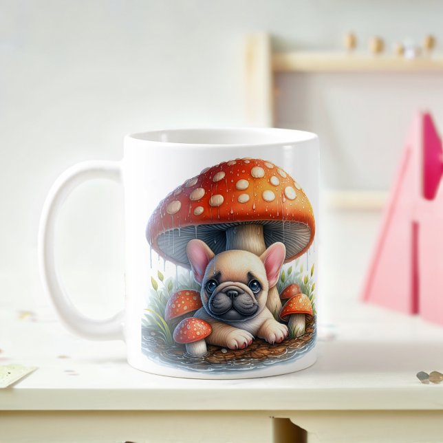 Caneca De Café Cachorro Francês Cachorro Sob Cogumelo Guarda-chuv (Criador carregado)