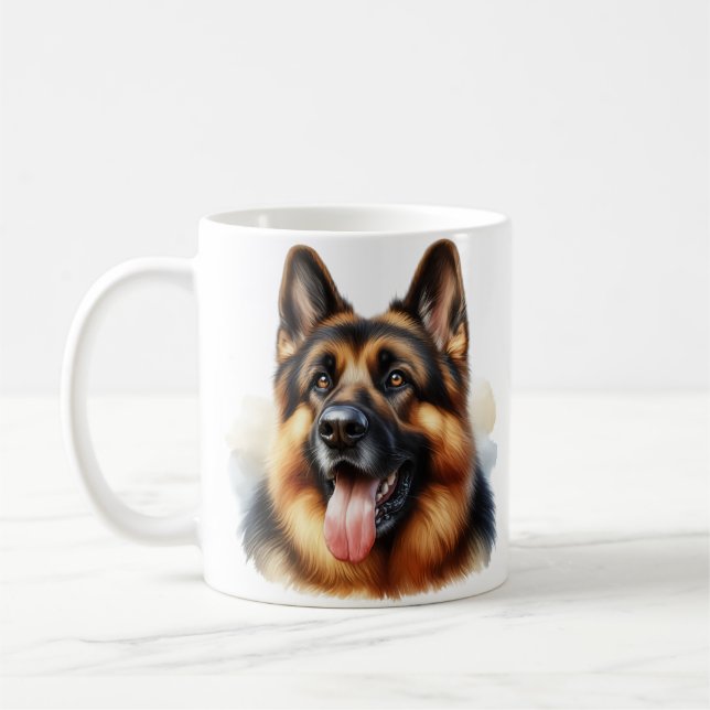Caneca De Café Cachorro german shepherd em Aquarela (Esquerda)