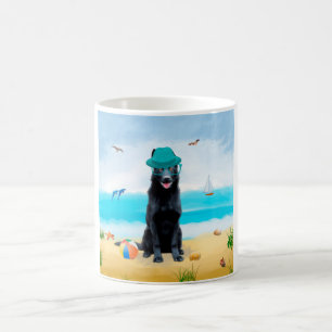 Caneca De Café Cachorro German shepherd Negro na praia