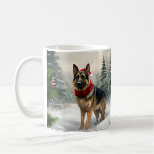 Caneca De Café Cachorro german shepherd no Natal da Neve