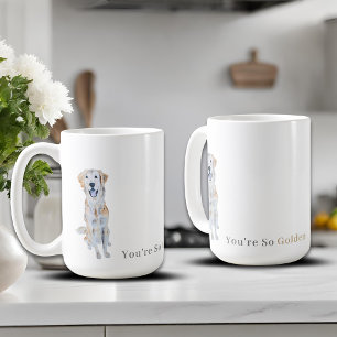Caneca De Café Cachorro Golden Retriever Aquarela