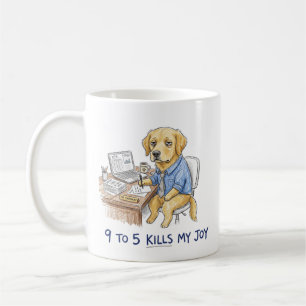 Caneca De Café Cachorro Golden Retriever Engraçado 9 a 5 Mata Min