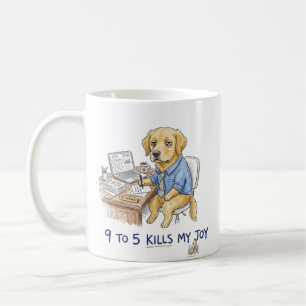 Caneca De Café Cachorro Golden Retriever Engraçado 9 a 5 Mata Min