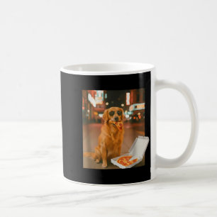 Caneca De Café Cachorro golden retriever engraçado comendo pizza